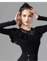 TRE de baile latino con cuello redondo, vestido de noche, disfraz de tango de jazz de color sólido, tops de la serie jersey de la sitio web de venta al por menor de ropa de mujer - details 8