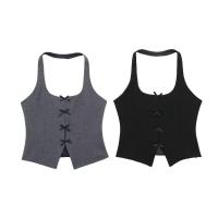 BUNO-Top con cuello Halter para mujer, camisetas sin mangas con espalda descubierta, camisetas sin mangas de satén Y2k con lazo, Top corto de playa para verano, moda informal en negro y blanco - details 1