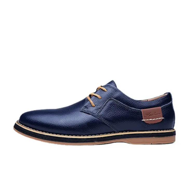 Zapatos de hombre de gran tamaño, casuales, versátiles, de cuero, de negocios, de tendencia británica, azules. - 1
