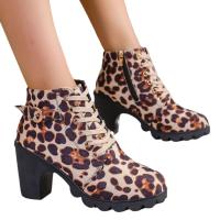 Botas Martin informales para mujer, botines con estampado de leopardo a la moda, zapatos de tacón alto - details 0