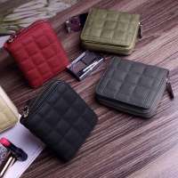 Cartera corta de cuero PU a cuadros para mujer, tarjetero multicapa, monedero pequeño con cremallera - details 7
