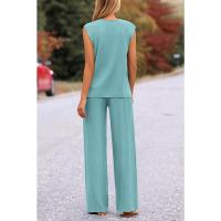 2025 Conjunto informal de punto para mujer: suéter de punto sin mangas + conjunto de dos piezas con pantalones de pierna ancha - details 31