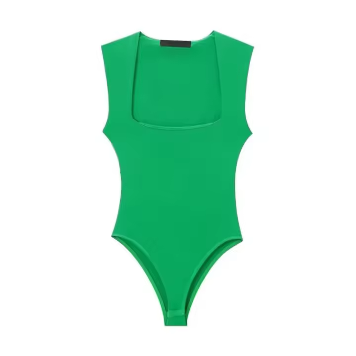 OUWU - Traje de baño negro sin mangas para mujer, traje de baño de una pieza con cuello cuadrado, lencería sexy, color blanco - 1