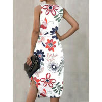 Vestido estampado de cintura irregular con cuello en V de verano 2025 para mujer - details 4