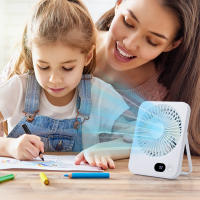 Ventilador de escritorio para colgar en la pared, Mini enfriador de aire portátil silencioso recargable por USB con pantalla de batería, flujo de aire de refrigeración fuerte - details 9