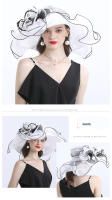 Sombreros Fedora de ala grande para mujer, sombreros de Organza blancos para el sol, flor para mujer, fiesta de boda, sombreros de Iglesia anchos - details 4