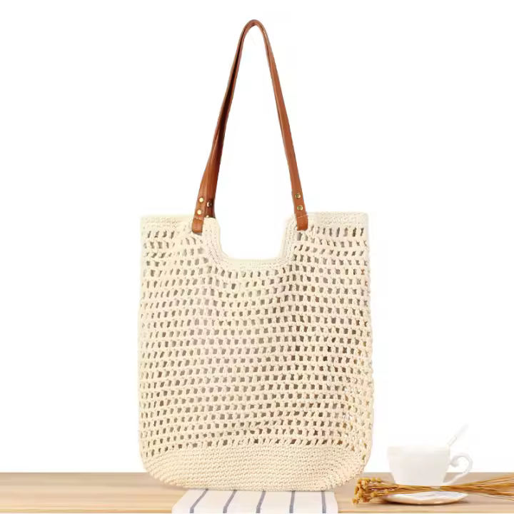 Nuevo Bolso de Hombro Tejido de Algodón 2025 Bolso de Playa con Diseño de Red Ideal para Vacaciones - 1
