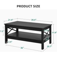 Mesa de Centro Negra con Estante de Almacenamiento, Mesas de Centro Modernas en Forma de X para Sala de Estar, pequeña Mesa de Centro de cóctel de Madera más Gruesa de 2 Niveles - details 5
