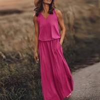 Vestido de Cintura Elástica sin Mangas de Color Sólido V-Neck Moda de Verano 2025 para Mujeres - details 3
