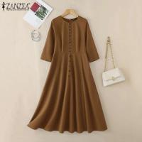 ZANZEA-vestido veraniego de primavera 2025, Vestidos de trabajo de fiesta de manga larga a la moda para mujer, bata por debajo de la rodilla con botones lisos, Vestidos elegantes informales para vacaciones - details 5