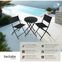 Conjunto Muebles Jardín Exterior 3 Piezas con Estructura de Acero, Mesa y Sillas Terraza Resistentes a Intemperie, Topes en Patas, Tela de Secado Rápido, Asas para Fácil Transporte - Negro - details 2