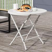 Mesa Plegable de 80cm Mesa Redonda Resistente para Jardín Mesas de Terraza para Fiesta al Aire Libre Playa, Barbacoa, Marco de Metal Antioxidante Blanco Tamaño 80 x 80 x 74cm - details 1