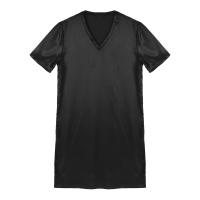 Camisón de satén para hombre y mujer, ropa de dormir de manga corta con cuello en V, ropa de dormir para el hogar, ropa de dormir con abertura lateral, albornoz para dormir - details 1