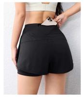 Pantalones cortos de yoga con bolsillos para deportes activos con cintura elástica y capa para correr de secado rápido para mujer - details 18