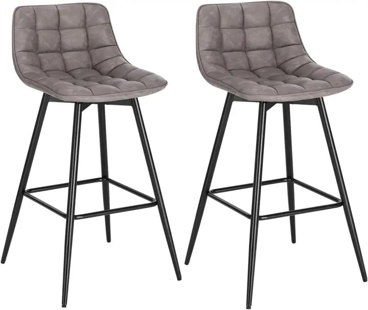 Taburete de Bar con Respaldo Paquete de 2 Marco de Metal Muebles Cocina Asiento de Cuero Sintético Taburete Alto Cocina Sillas Altas Bar Cocina Marrón BH249br-2 - 1