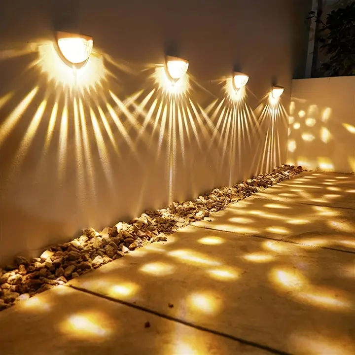 Lámpara de Valla Solar para Exterior 4Pack Luz de Piso Solar Luz de Parada Solar Impermeable Iluminación de Valla con Energía Solar Montaje en Pare - 1