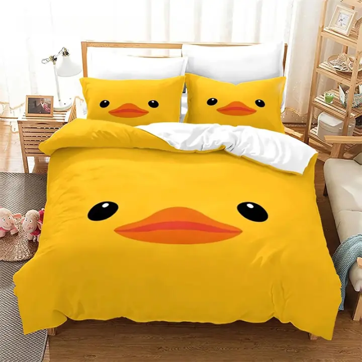 Juego de Ropa de Cama de Pato Amarillo con Estampado 3D Tamaño de Cama Pequeño, Doble, Rey - 1