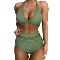 Conjunto de Bikini de Cintura Alta Traje de Baño Negro Ajustable para Mujeres Control de Barriga - details 16