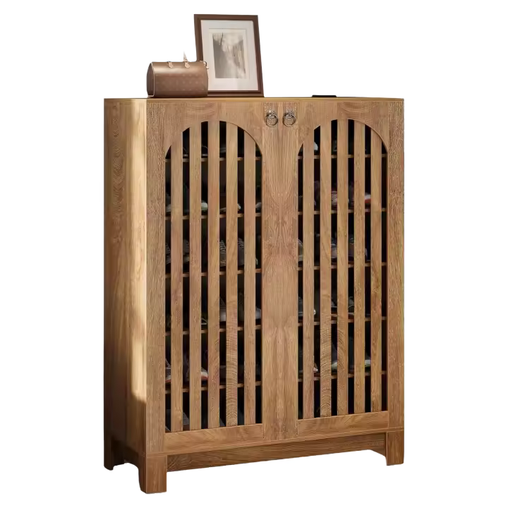 6 niveles con puertas de láminas, 24 pares de zapateros de granja con estantes ajustables, estante organizador de madera para entrada, pasillo, salón (marrón) - 1