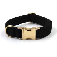 Arnés terciopelo negro, perro duradero personalizado alta calidad con hebillas Metal dorado, Collar y correa para mascotas de - details 3