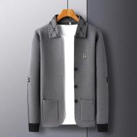 Cárdigan de punto de solapa de manga larga para hombre con diseño de bordado de letras de otoño e invierno, chaqueta suéter informal - details 12