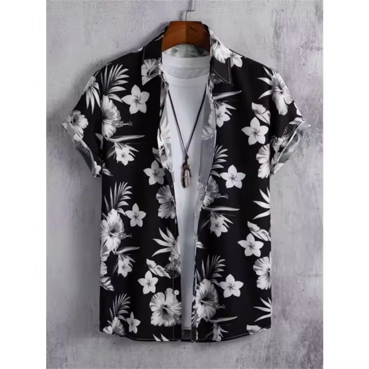 Camiseta hawaiana de playa de verano con estampado de mezclilla 3D para hombre, manga corta y transpirable - 1