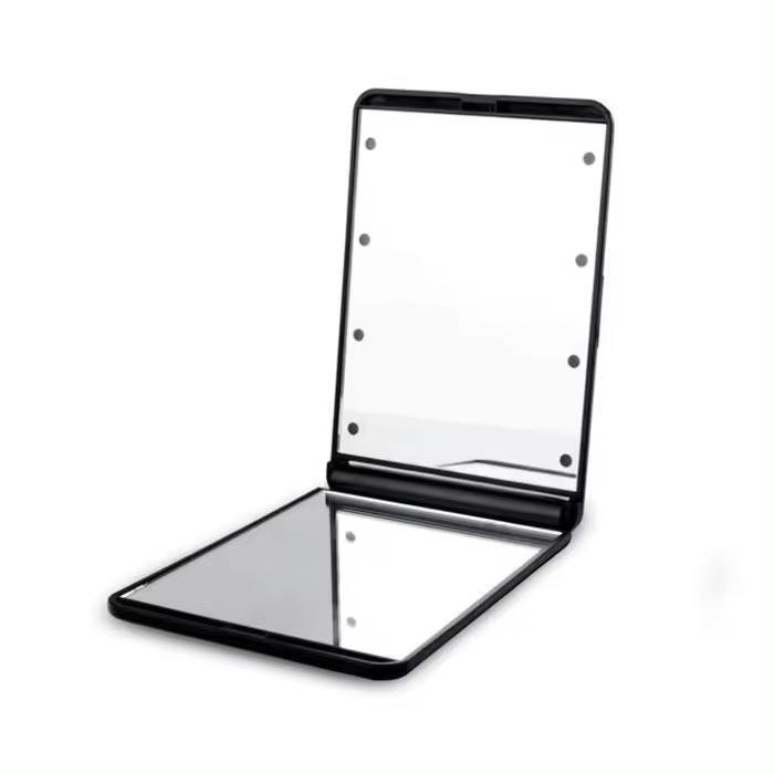 Espejo LED portátil con luces de tocador rosas, lámpara de espejo led plegable de mano, espejo de bolsillo de maquillaje compacto - 1