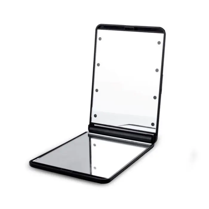 Espejo LED portátil con luces de tocador rosas, lámpara de espejo led plegable de mano, espejo de bolsillo de maquillaje compacto - 1