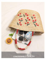 Bolso de paja de hombro de cereza bordado de nicho, bolso de playa de vacaciones junto al mar - details 3
