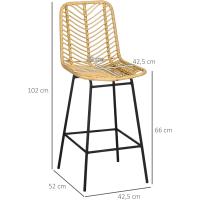 Asiento de Ratán Sintético Taburetes de Bar Modernos con Patas de Acero Carga 120 kg 42,5x52x102 cm Natural - details 3