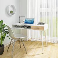 Mesa de Oficina, Mesa de Trabajo, con 1 Cajón y 1 Compartimento Abierto, Estructura de Acero, Madera, Blanco - details 3