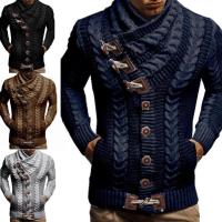 Cardigan de Cuello Alto para Hombres Manga Larga Ajuste Suelto Moda Casual Punto de Lana - details 3