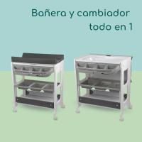Bañera Cambiador Bebé 2 en 1, 0-12 M (máx 11 kg), Fácil de Mover 4 Ruedas con Freno, Múltiples Compartimentos Almacenamiento, Colchón Cambiador Acolchado, Fácil Drenaje, Gris Mist - details 2