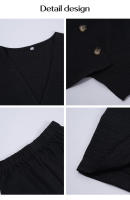 Conjunto de chaleco con botones estilo vacaciones de color sólido casual de primavera verano ropa de mujer. - details 25