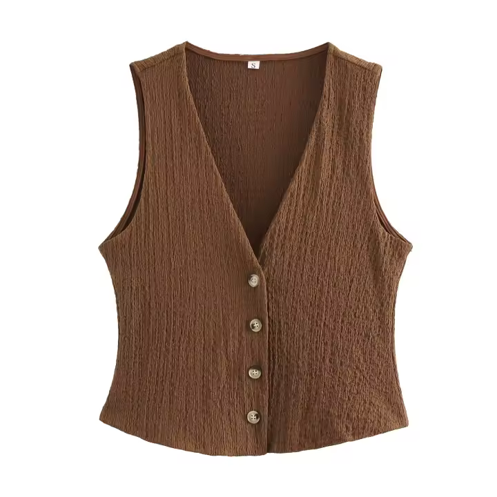 Conjunto de Moda para Mujer OUWU 2 Piezas de Camisetas sin Mangas y Pantalones Vintage de Cintura Alta Elástica - 1