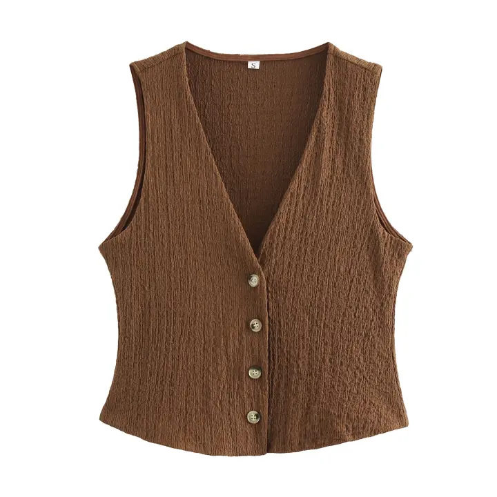 Conjunto de Moda para Mujer OUWU 2 Piezas de Camisetas sin Mangas y Pantalones Vintage de Cintura Alta Elástica - 1