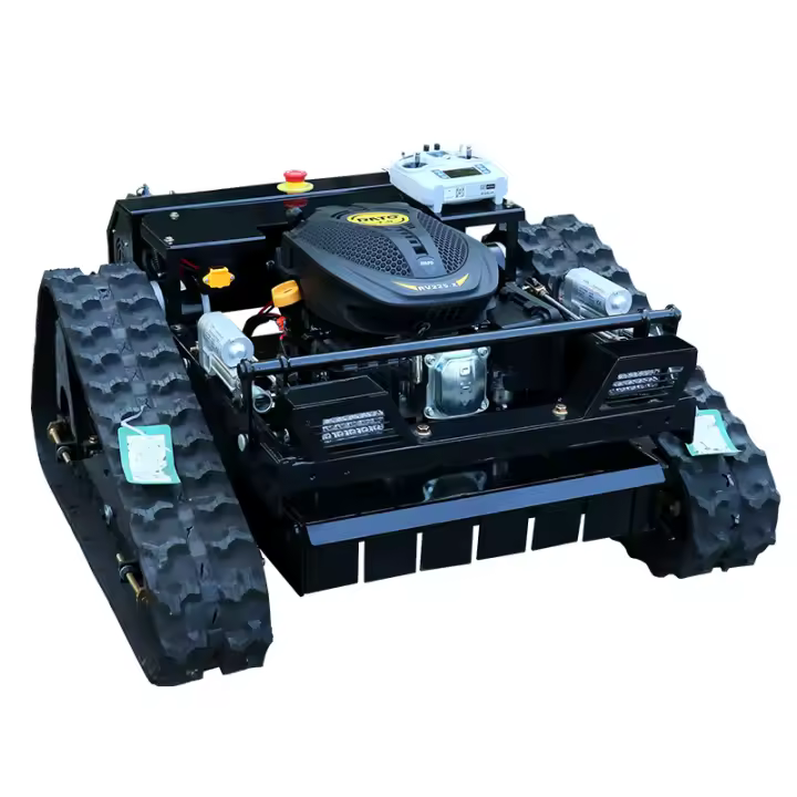 Versión de soporte personalizado Los procedimientos de certificación CE están completos Motor de gasolina EPA Cortacésped con control remoto sobre orugas Control inalámbrico Montaña disponible Equipo de corte de césped para jardín doméstico - 1