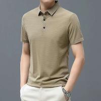 Polo de seda helada para hombre, camiseta de manga corta de malla transpirable de alta gama, ropa deportiva informal de color sólido de alta calidad - details 12