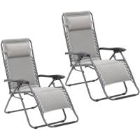 2 sillas Gravedad Cero Camping jardín y terraza, reclinables, Bloqueo de Seguridad, Estructura Acero Gris y Asiento Lona Oxford poliéster 3D Beige - details 0