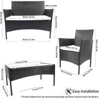 Muebles de Jardín de Ratán Juego de 4 Piezas: Sofá de Tejido de Mimbre con 2 Sillones y 1 Mesa para Patio - details 1