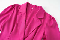Vestido de traje informal para mujer, chaqueta de manga de tres cuartos, cuello en V, botones, Rosa S - details 11