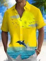 Nueva camisa hawaiana de manga corta con estampado de playa turística, adecuada para caminar por la calle, ocio, primavera y verano. - details 1