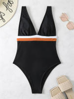 Bañador de una pieza con cuello en V para mujer, Monokini Sexy liso con tirantes, ropa de playa para verano, 2024 - details 9