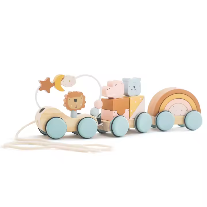 Juguetes Montessori de madera, bloques de animales, estrellas, Luna, tren envolvente, juguete de apilamiento de coordinación - 1