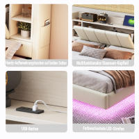 Marca de Cama Almohada 160 x 200 cm con Enchufe USB y Barra de Luz Cabeza Giratoria con Compartimentos de Almacenamiento Marco de Metal Estable Lino Doble Cama en Marrón - details 8