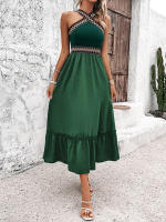 Vestido casual de verano sin mangas para mujer, sin espalda, bohemio, con abertura en la playa, negro - details 17