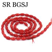 3x6mm pequeña forma de arroz rojo Natural mar bambú Coral suelto DIY accesorios de joyería cuentas espaciadoras hebra 15" - details 5