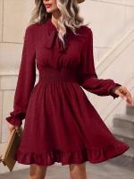 Vestido Midi de manga larga con cuello en V para mujer, elegante y bonito, a la moda, Color sólido, de lujo - details 5