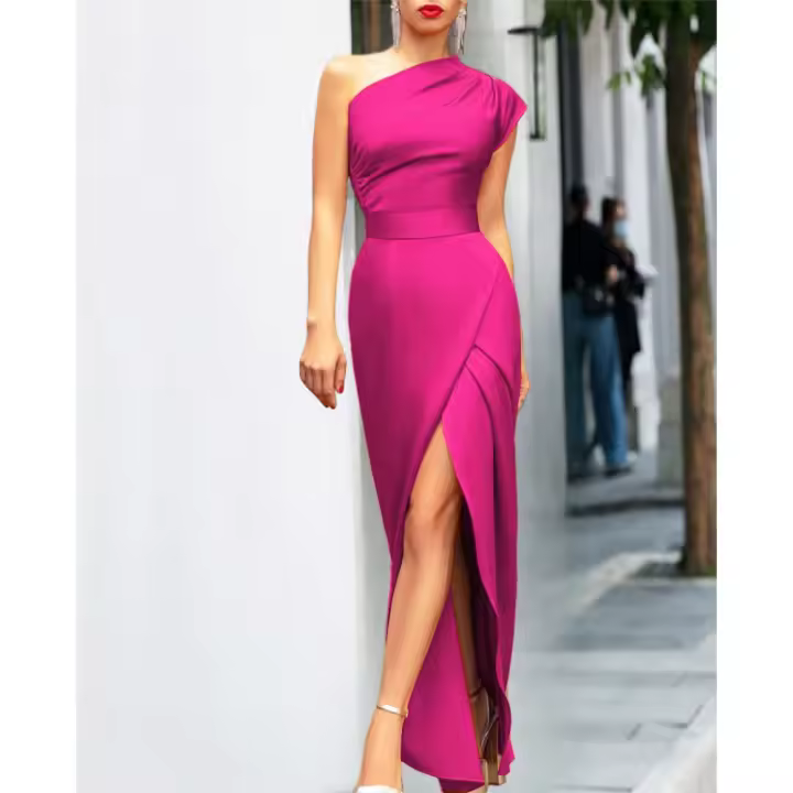 Vestido de cóctel elegante de cintura alta para mujer 2025 con abertura frontal y corte de sirena. - 1
