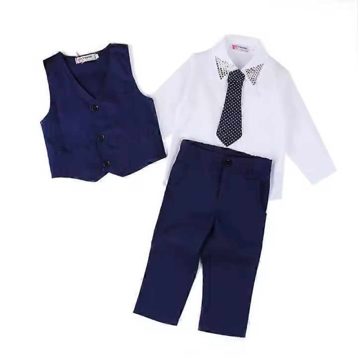 Conjunto de 4 piezas para caballero con camisa, corbata, chaleco y pantalón BSSM - 1